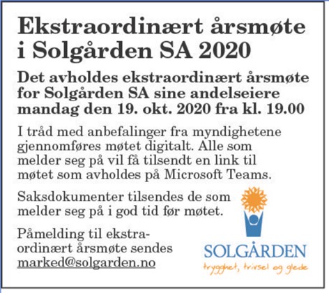 Ekstraordinært årsmøte i Solgården SA